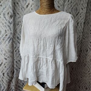 H&M Blouse Women's Size XXL White Crinkle Gauze Style Peplum Boho Cottagecore
